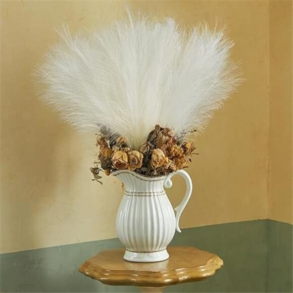 White Pampas Grass Decor,17.7 Inch 6pcs Boho Decor,Faux Pampas Grass Living Room - Picture 8 of 8
